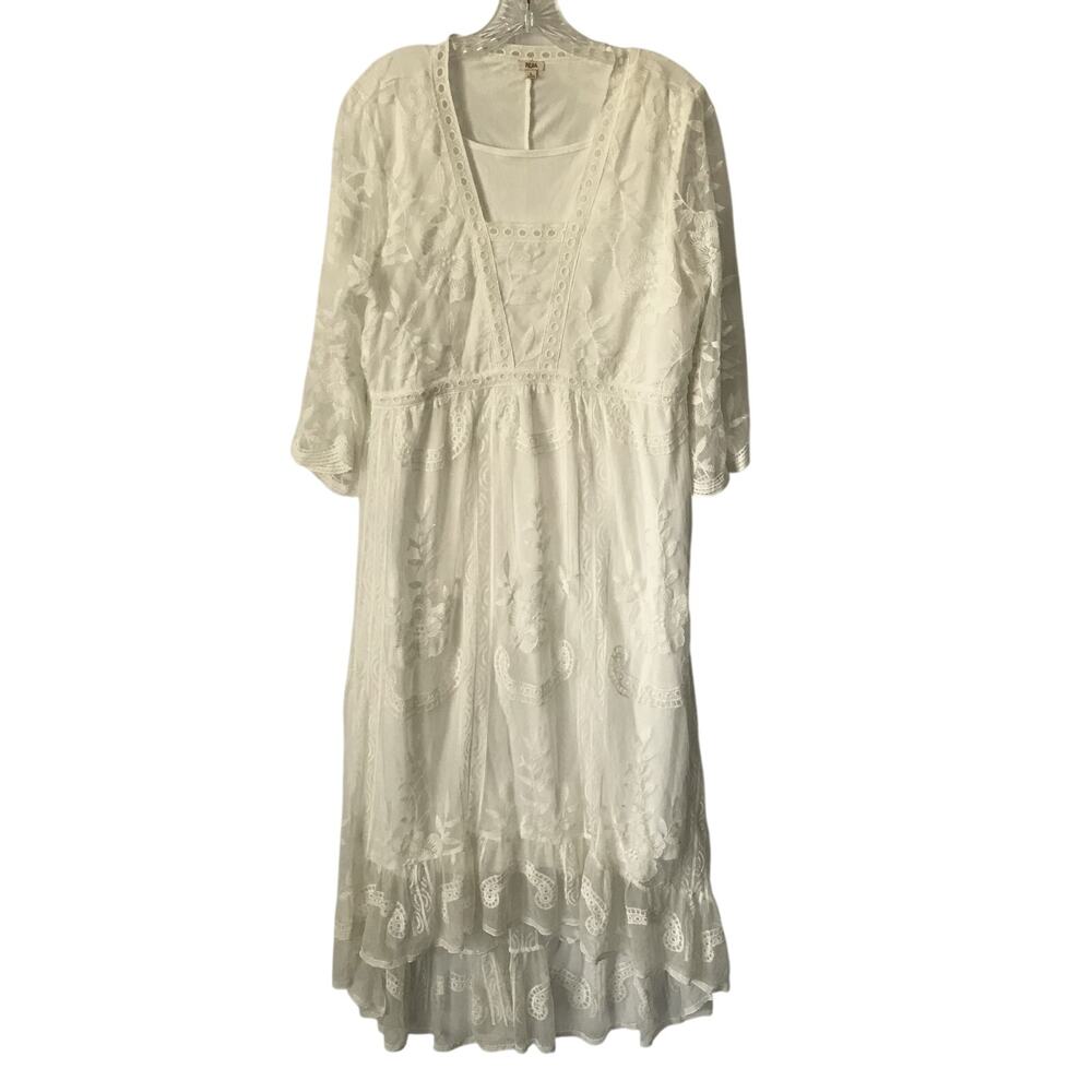 Reba White Maxi Dress with Lace Detail
